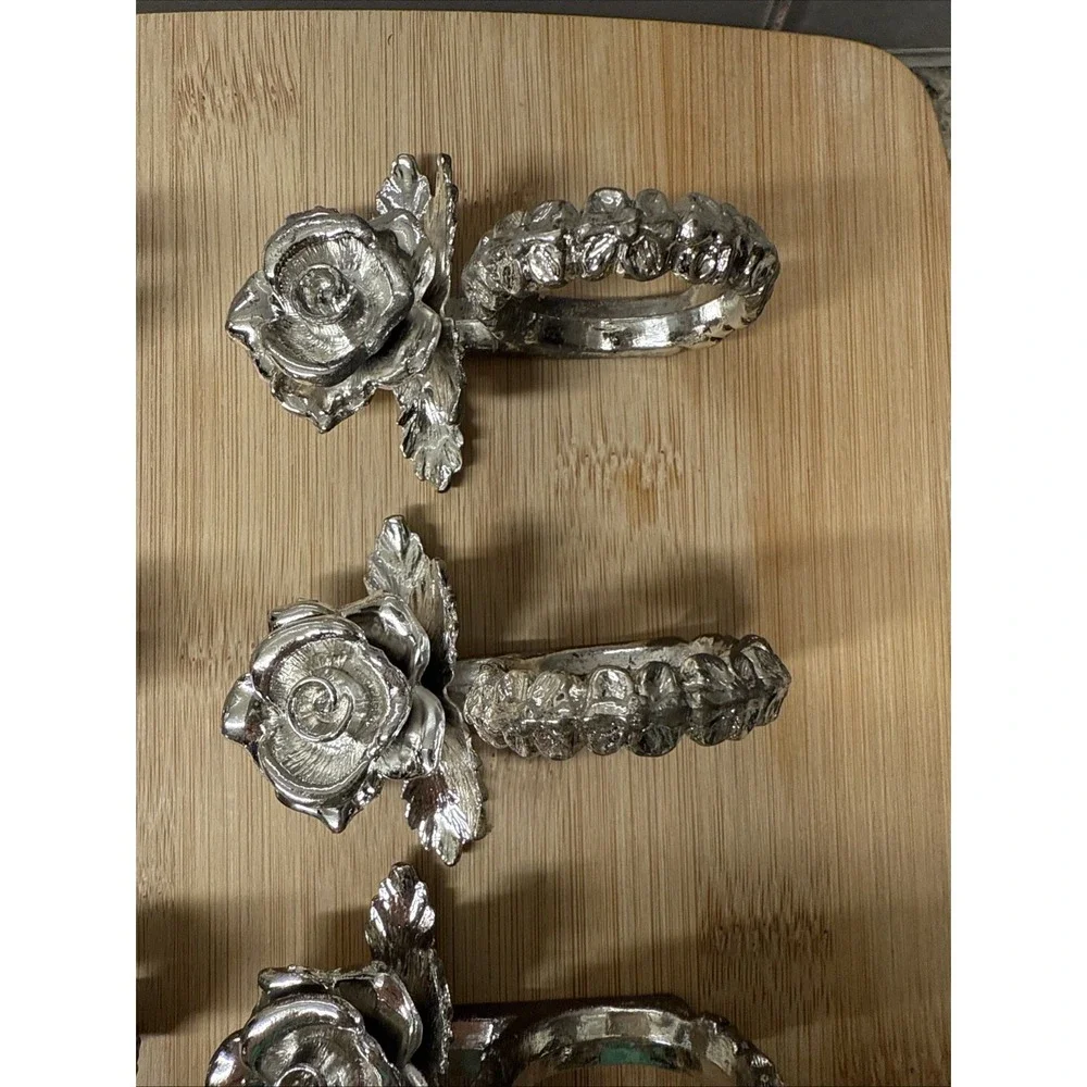 Vintage Silver Tone Metal Rose Design Princess House Victorian Rose Set Of 8